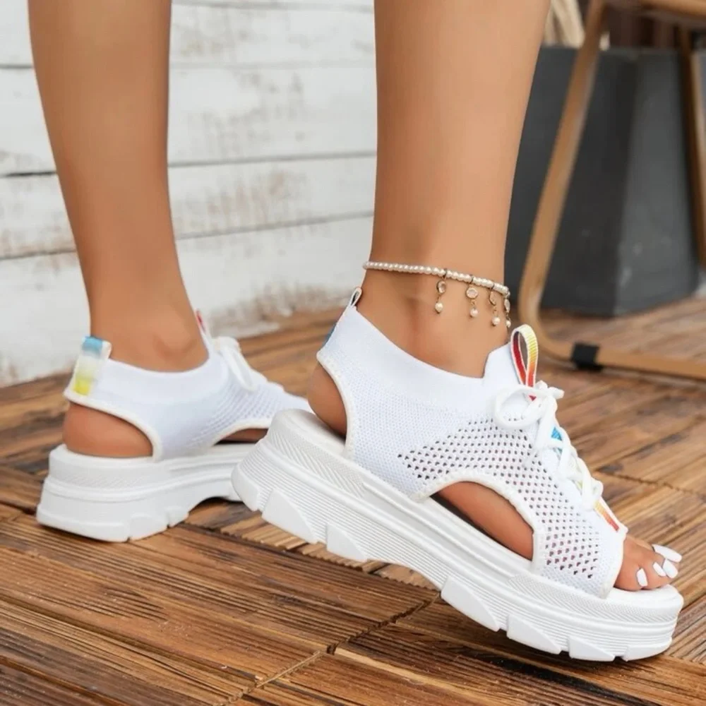 Color Block Lace-up Front Sport Sandals - Picture 2 of 3